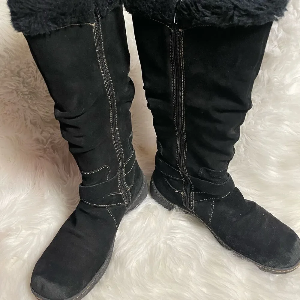 Bare traps Emalyn leather suede Black mid calf boots.Faux fur lining  SZ11M 9M